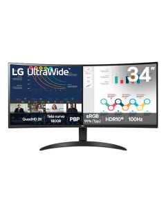 Monitor LG UltraWide Curvo QuadHD 2K de 34” PBP sRGB 99% HDR10 100Hz - 34WR50QK-B 